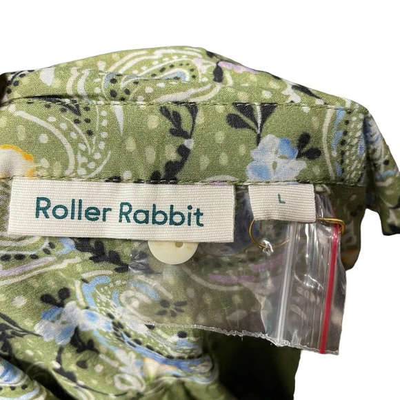Roller Rabbit Turin‎ Ellyott Dress Olive Green Blue Paisley Size Large - Picture 9 of 12